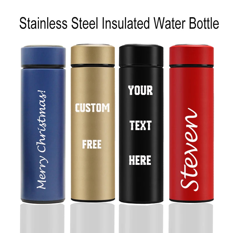 Custom Name Smart Digital Water Bottle Keeps Cold and Heat Thermal Bottle Stainless Steel Thermos for Baby Children Kids