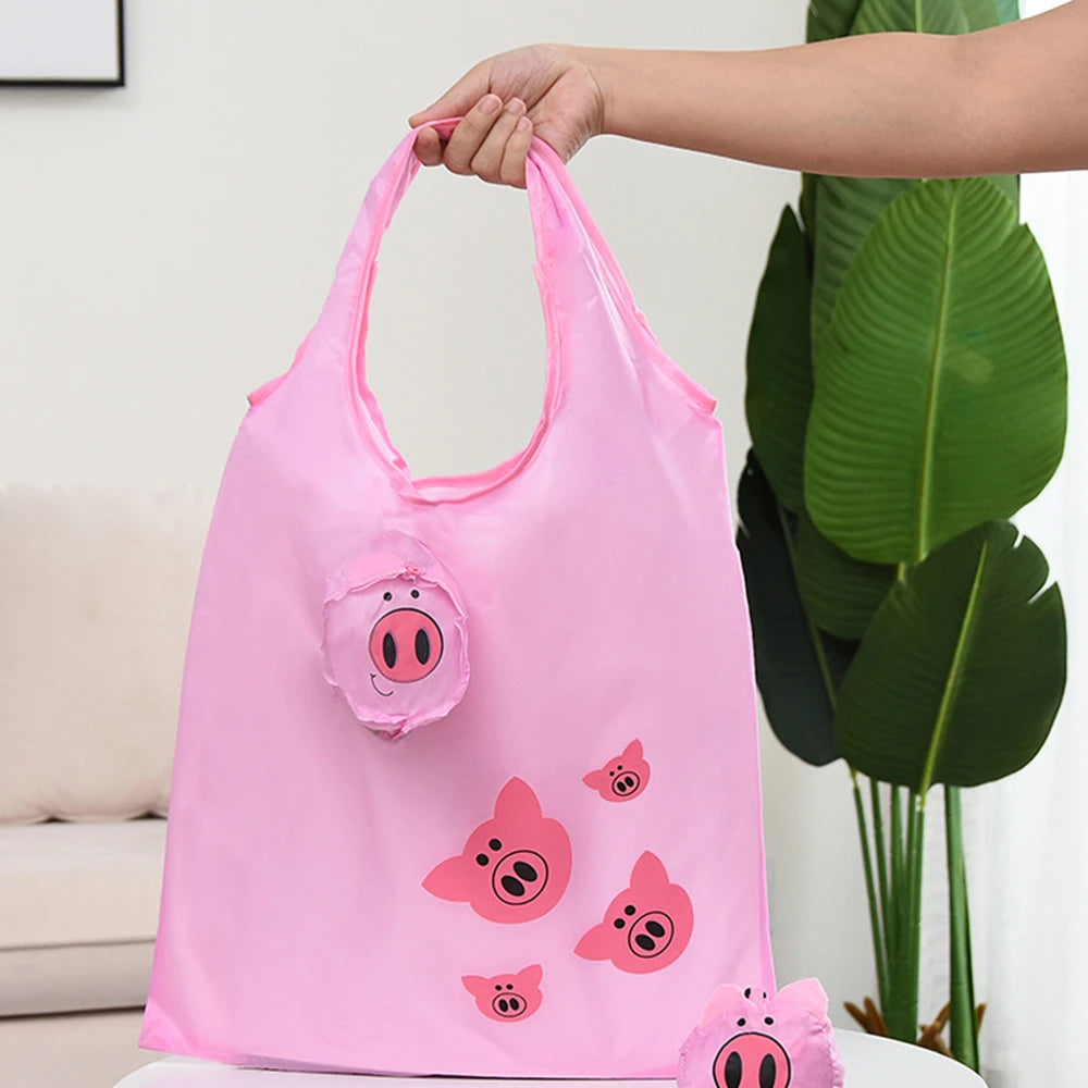 Eco Friendly Foldable Shopping Bag Cartoon Reusable Shoulder Bag Women's Portable Grocery Bags Storage Tote Bag Home Organizator