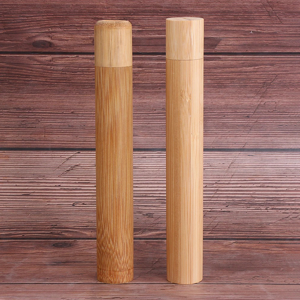 Eco-Friendly Wooden Toothbrush Box Round Nature Bamboo Toothbrush Tube Adult Oral Hygiene Health For Portable Travel Accessory