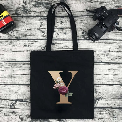 Eco-friendly Shopping Bag Ladies Shoulder Bag Portable Foldable Black Handbag Reusable Large-capacity Letter Tote Bag Bolsos