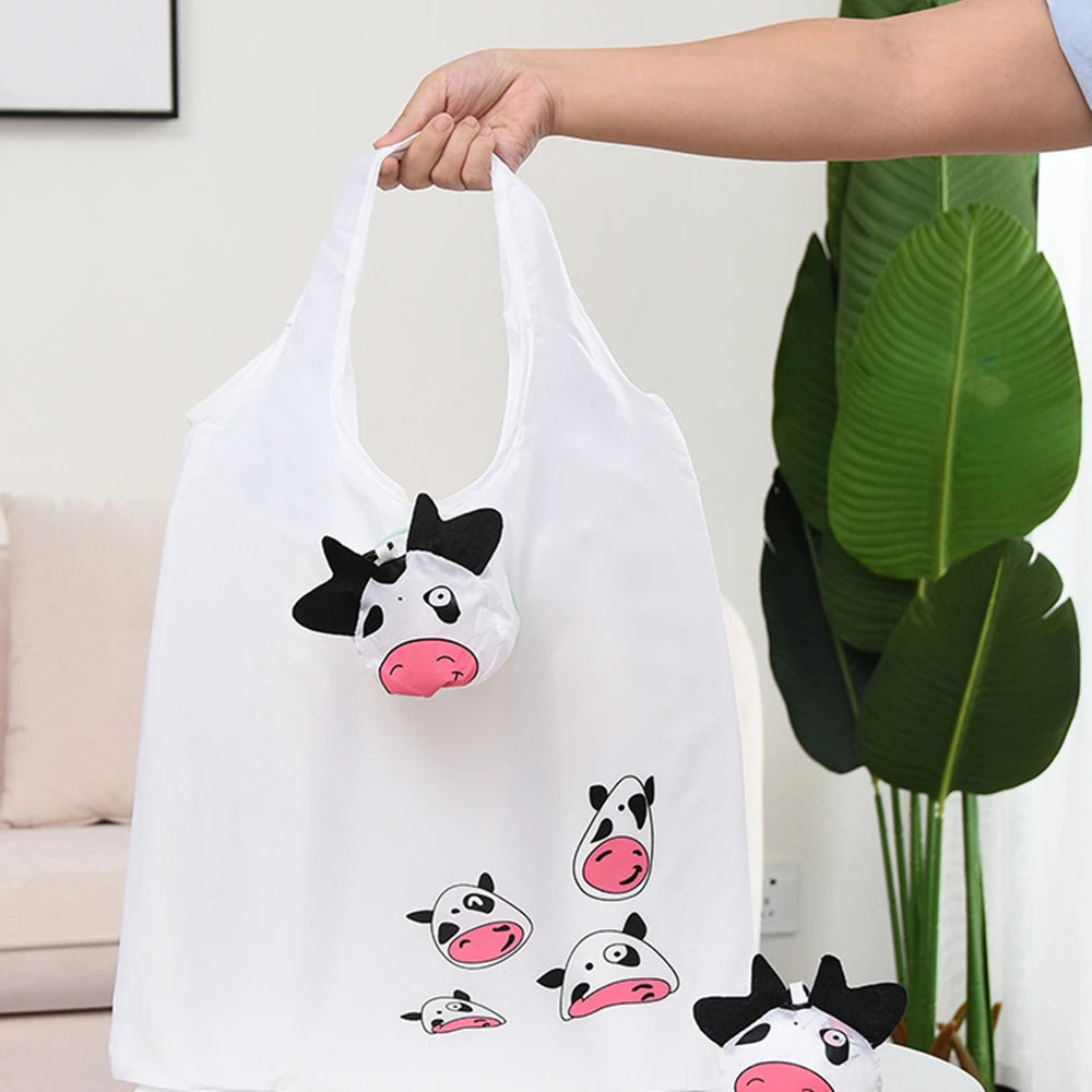 Eco Friendly Foldable Shopping Bag Cartoon Reusable Shoulder Bag Women's Portable Grocery Bags Storage Tote Bag Home Organizator