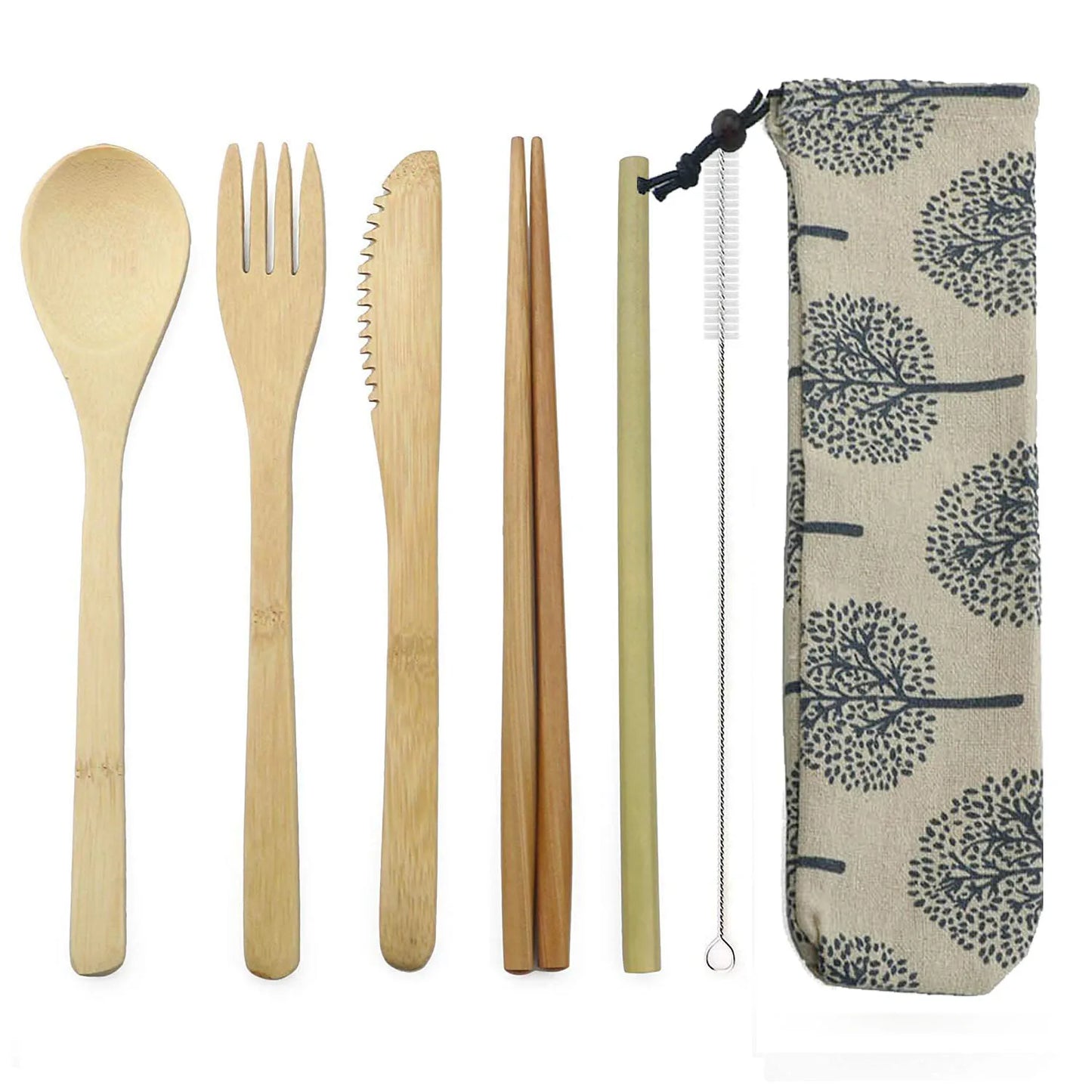 Eco-Friendly Wooden Dinnerware Set Portable Travel Tableware Set Bamboo Cutlery Set  Wooden Outdoor Utensils With Pouch
