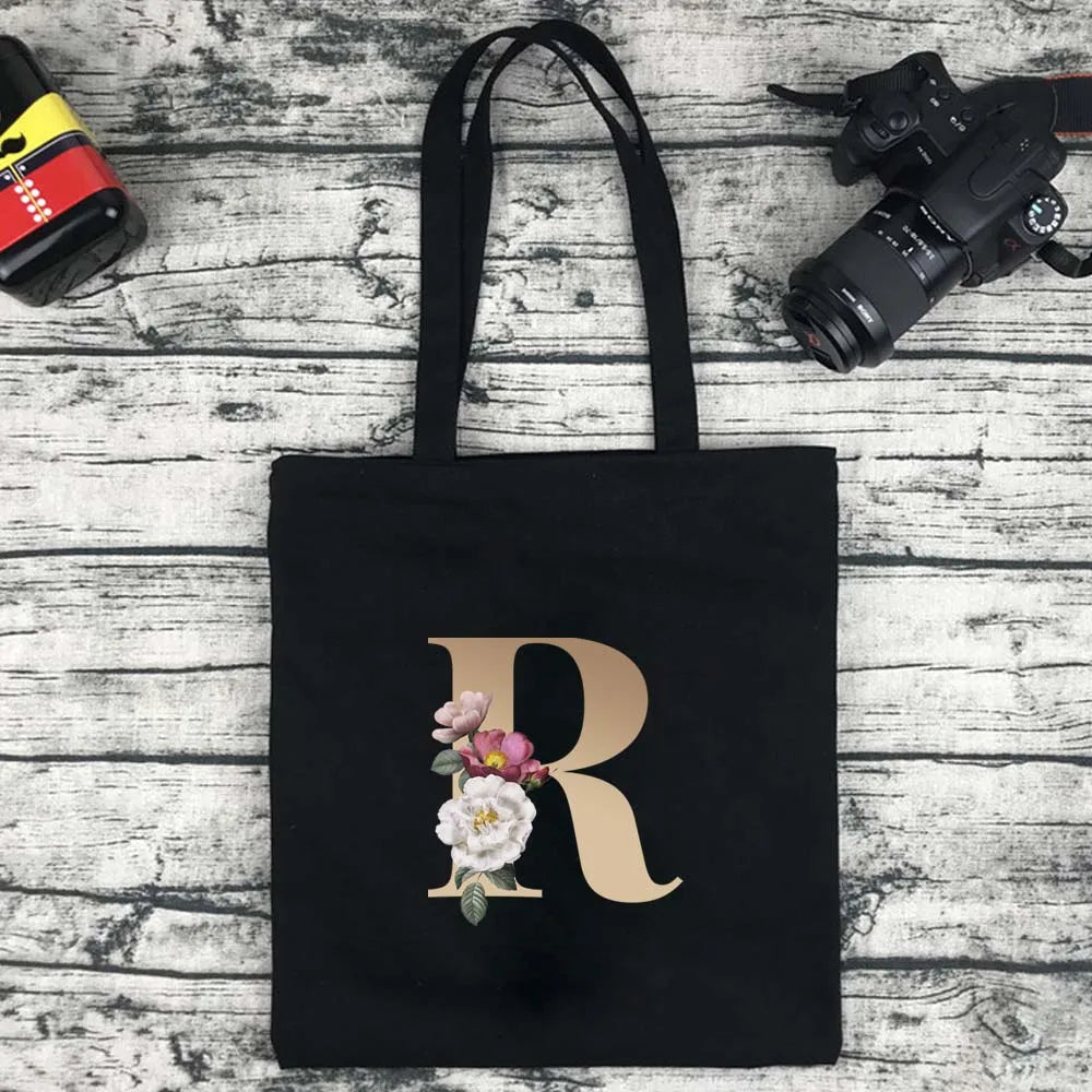 Eco-friendly Shopping Bag Ladies Shoulder Bag Portable Foldable Black Handbag Reusable Large-capacity Letter Tote Bag Bolsos