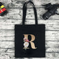 Eco-friendly Shopping Bag Ladies Shoulder Bag Portable Foldable Black Handbag Reusable Large-capacity Letter Tote Bag Bolsos
