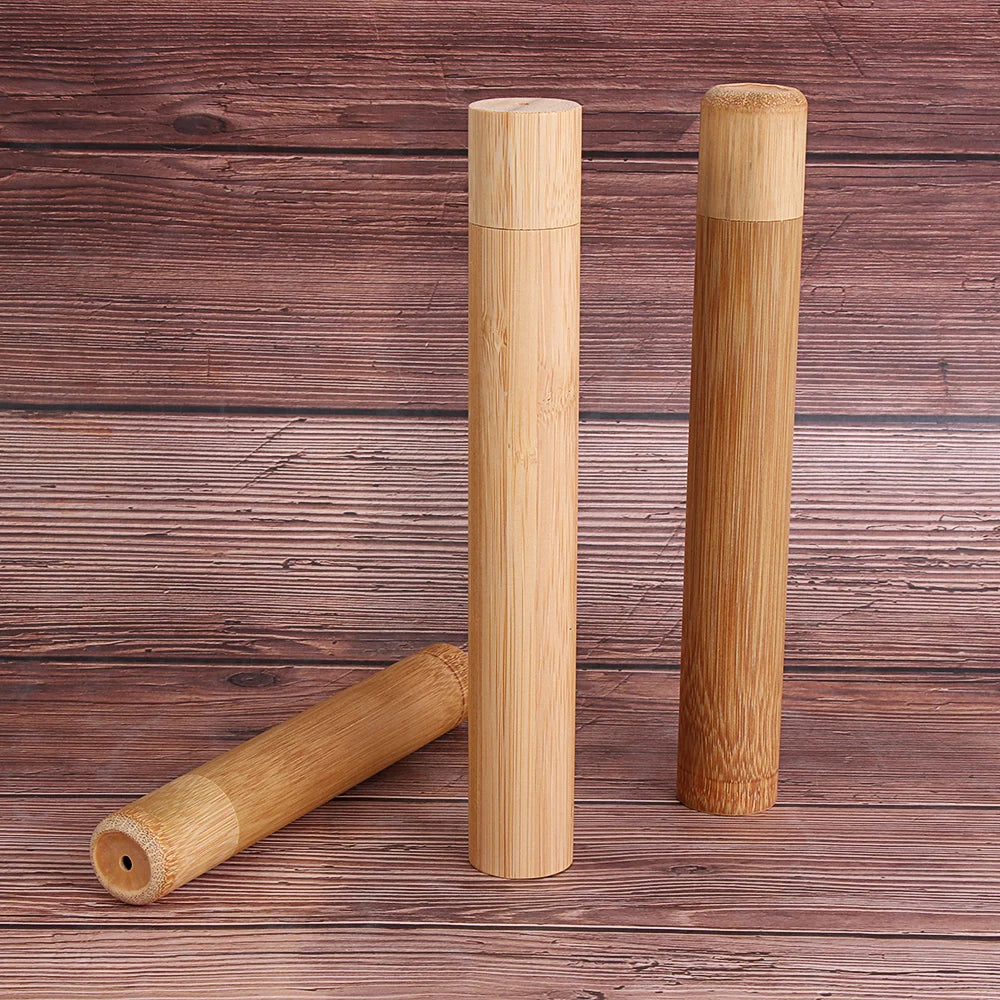 Eco-Friendly Wooden Toothbrush Box Round Nature Bamboo Toothbrush Tube Adult Oral Hygiene Health For Portable Travel Accessory