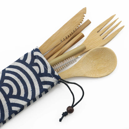 Eco-Friendly Wooden Dinnerware Set Portable Travel Tableware Set Bamboo Cutlery Set  Wooden Outdoor Utensils With Pouch