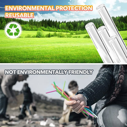 Eco-friendly Reusable Glass Wide straw Boba Drinking Straws Bubble Tea Straws for Smoothie Milkshakes Straws with Cleaning Brush