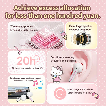EBL19 Tws Wireless Bluetooth Headset Transparent Case Cute Hello Kitty Design Stereo Sound Earphones for All Smartphones
