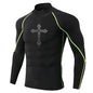 Men's Cross Print High Neck Breathable Training T-Shirt Quick-drying Long Sleeve Fitness Workout Stretch Tight Top S-3XL