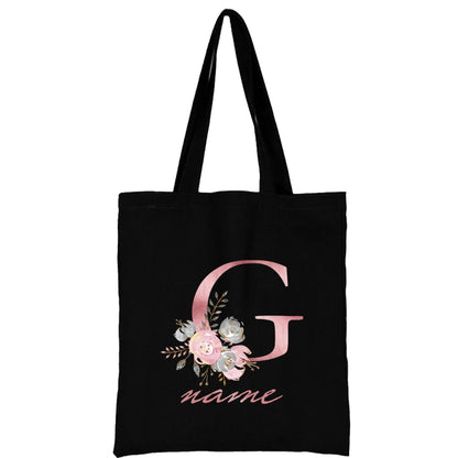 Custom Free Name Canvas Bags Women Shoulder Bag Handbags Pink Letter Beach Bags Tote Casual Woman Grocery Eco Shopping Bag