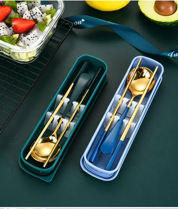 Eco Friendly Dinnerware Set, Portable Cutlery Sets With Case, Silverware Sets, 304 Kitchen Accessories Fork Spoon Gold Knife