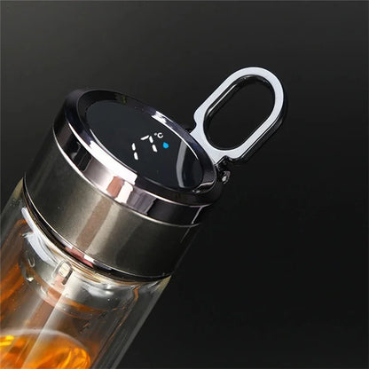 Smart Double Wall Glass Water Bottle With Filter Touch Display Stainless Steel Strainer Clear Drinking Tea Bottle With Handle