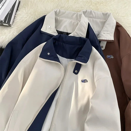 Autumn Lapel Workwear Jacket Men's Zipper Trench Coats Windbreaker Vintage Oversized Japanese Fashion Harajuku Streetwear Jacket