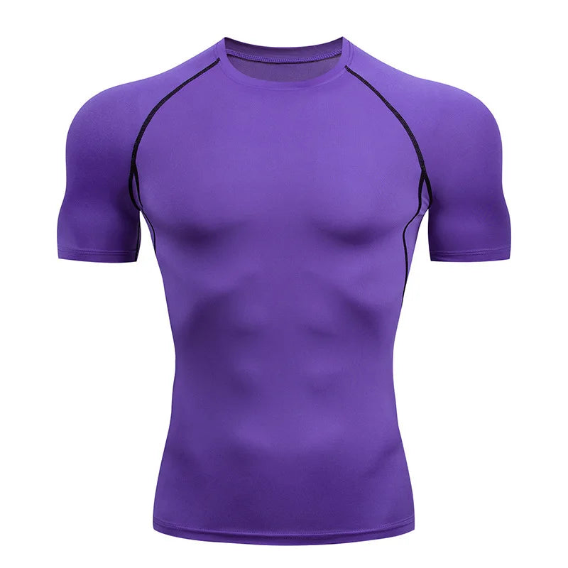 Men Compression Running T Shirt Fitness Tight Short Sleeve Tshirt Training Jogging Shirts Gym Sportswear Quick Dry Rashgard