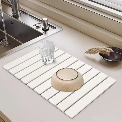 Eco-Friendly Portable Dish Drying Mat Diatom Mud High Absorbent Quick Drying Mat Non-Slip Foldable Collapsible Mat Home Use