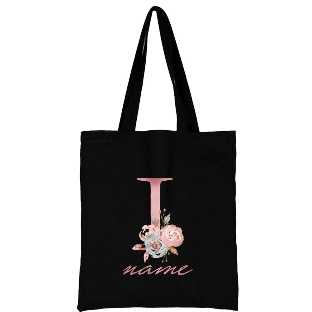 Custom Free Name Canvas Bags Women Shoulder Bag Handbags Pink Letter Beach Bags Tote Casual Woman Grocery Eco Shopping Bag