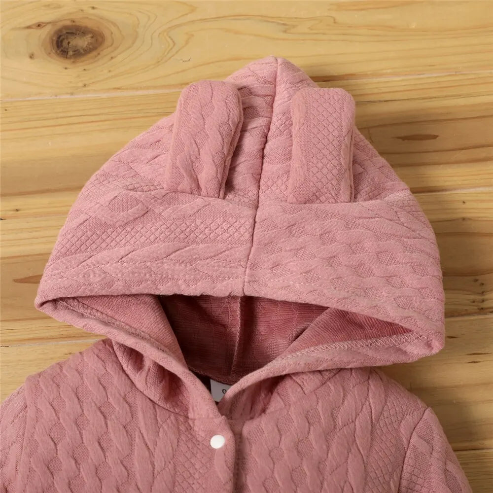0-18 Months Newborn Baby Boy Girl Bodysuit Solid Color Hoodie Long Sleeve Romper Autumn&Winter Warm Jumpsuit Clothes For Baby