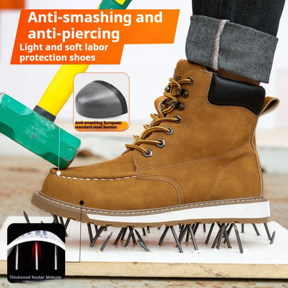 Mens High Top Safety Work Boots Water Resistant Steel Toe Shoes Slip/Oil Resistant Rubber Sole for Warehouse & Logistics Work