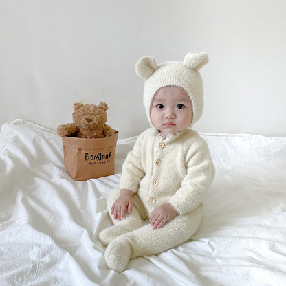 1-24M Baby Boy Girl Bodysuits Outfit Newborn Photography Props Plush Romper with Hat Photography Props