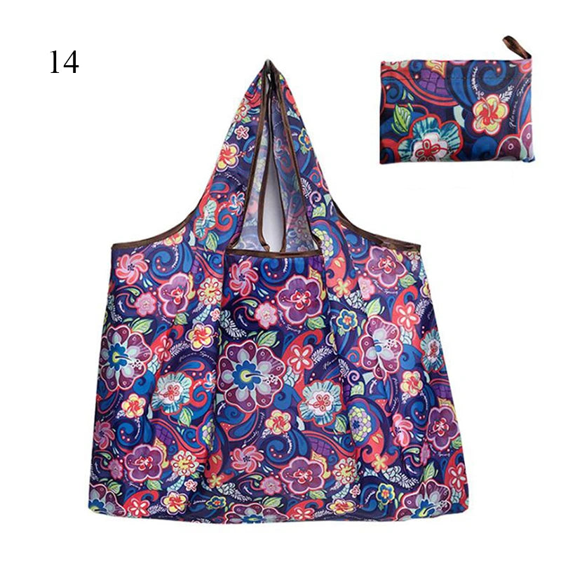 Eco-Friendly Printing Foldable Shopping Bag Tote Folding Pouch Handbags Convenient Large-capacity Thick For Travel Grocery Bag