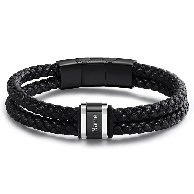 Custom Name Bracelets for Men Personalized Leather Bracelet with 1-5 Family Names Customized Gifts Jewelry for Dad Husband Son