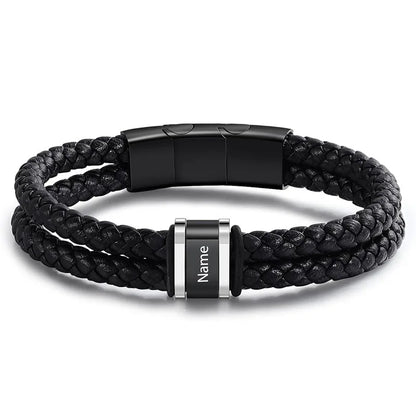 Custom Name Bracelets for Men Personalized Leather Bracelet with 1-5 Family Names Customized Gifts Jewelry for Dad Husband Son