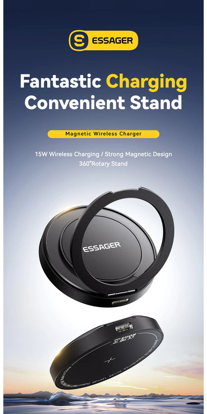 Essager Magnetic 15W Wireless Charger Fast Charging Pad Stand for iPhone 15 14  Airpods USB To Typec Phone Chargers Dock Station