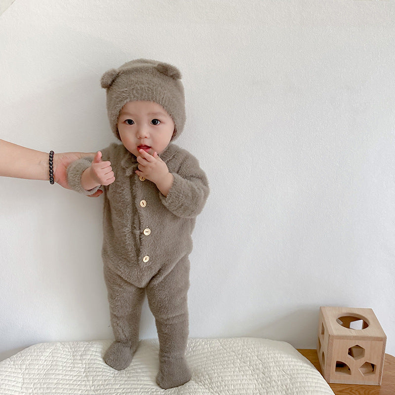 1-24M Baby Boy Girl Bodysuits Outfit Newborn Photography Props Plush Romper with Hat Photography Props