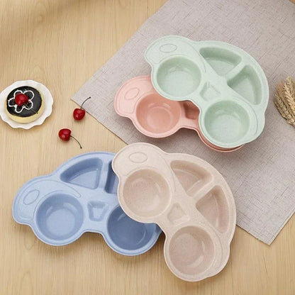 Cartoon Car Shape Environmentally Separated Child Food Plates, Toddler Infant Baby Dishes, Kids Dinnerware Tableware Tray