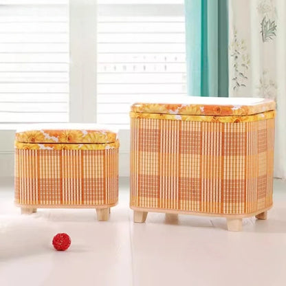 Eco-Friendly Bamboo Woven Storage Stool Wooden Multi-Functional Organizer Box Sofa Bench for Hallway Balcony Shoe Footrest