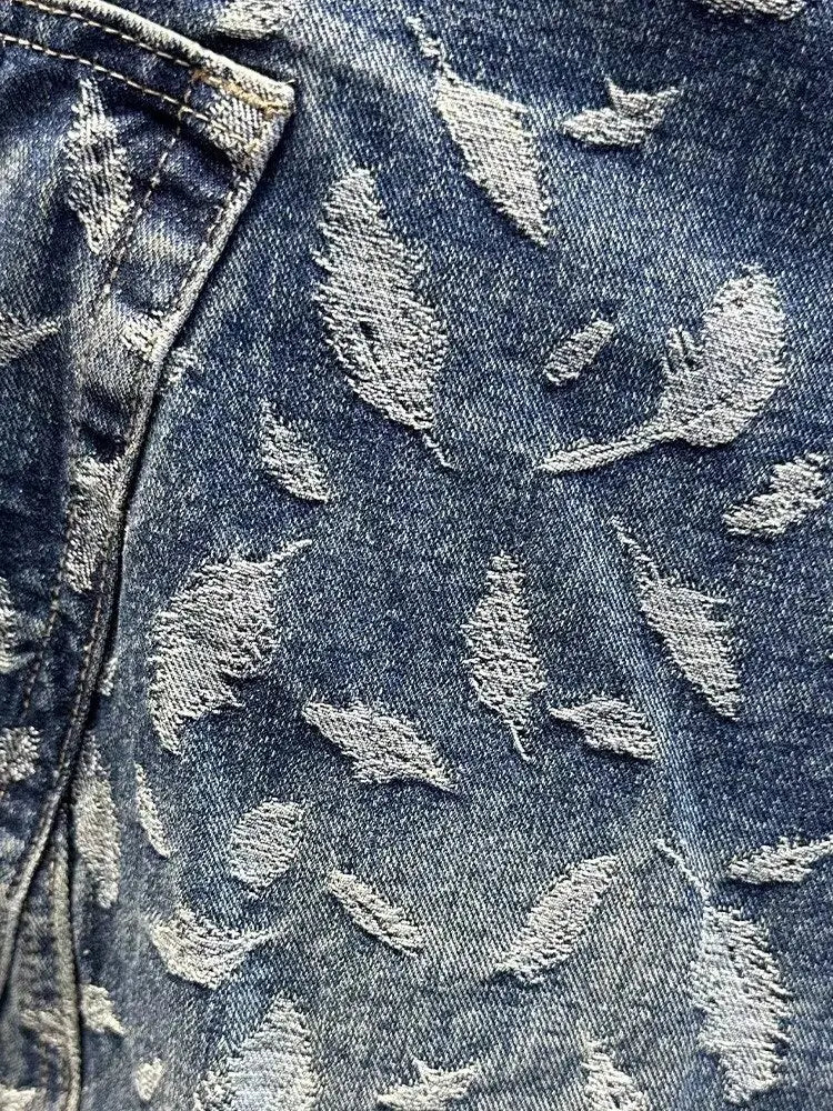 Jacquard Full Print Men's Jeans Retro Straight Loose Trend High Street Scimitar Long Pants 2025 Spring And Summer New