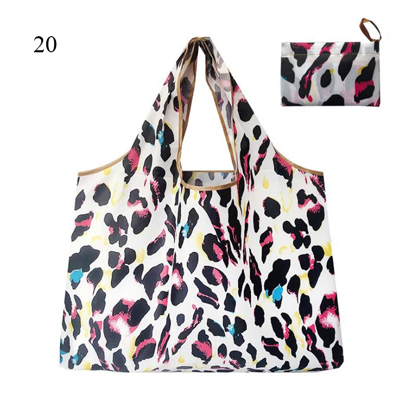 Eco-Friendly Printing Foldable Shopping Bag Tote Folding Pouch Handbags Convenient Large-capacity Thick For Travel Grocery Bag