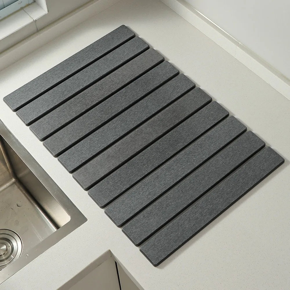 Eco-Friendly Portable Dish Drying Mat Diatom Mud High Absorbent Quick Drying Mat Non-Slip Foldable Collapsible Mat Home Use