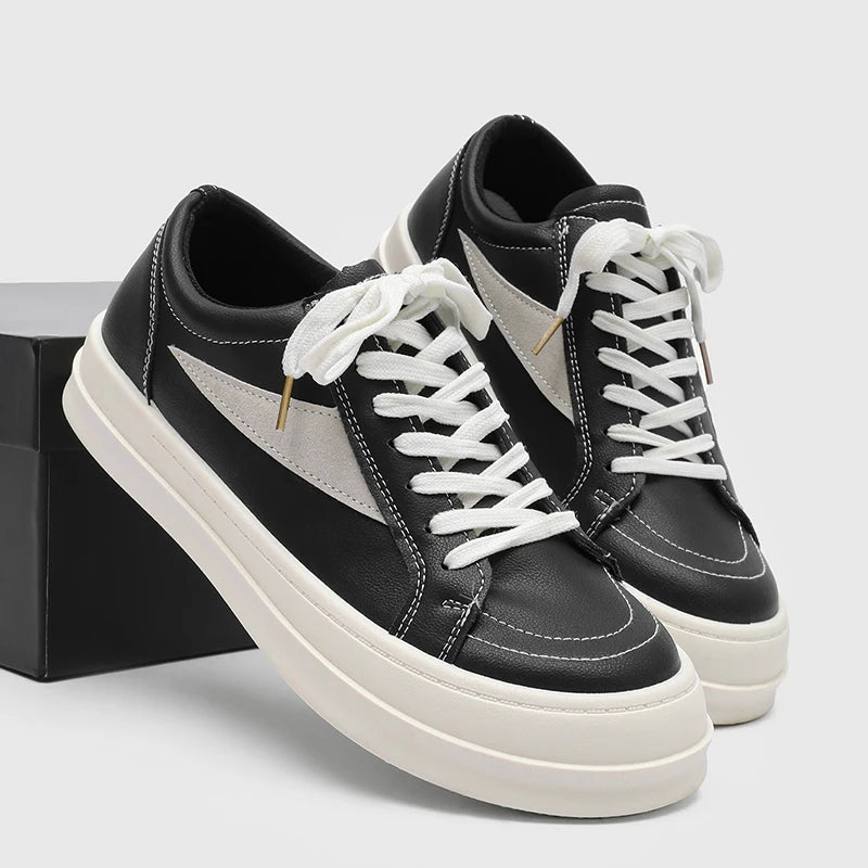 Men's Shoes 2025 New Spring Autumn Design Low Help Casual Thick Bottom Heightening Board Shoes Leather Surface