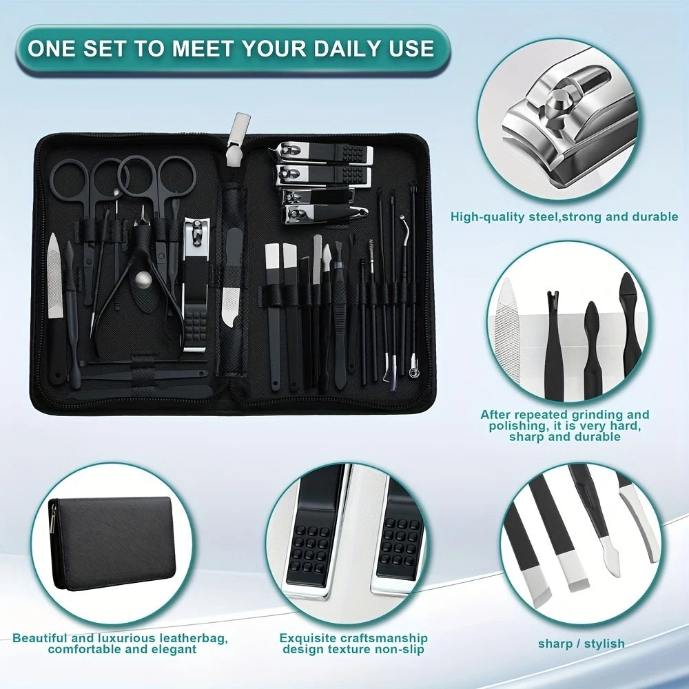 30pcs Manicure Set Portable Stainless Steel Nail Cutter Trimming Tool Beauty Pedicure Kit Finger Care Nail Clipper Scissors Set