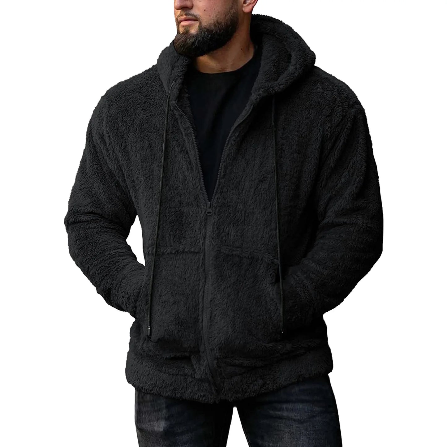 7 Color Option Men Fleece Hoodie Coats Autumn Winter Tie Collar Pocket Soft Flurry Fleece Zip Up Sweatshirt FYY-90090