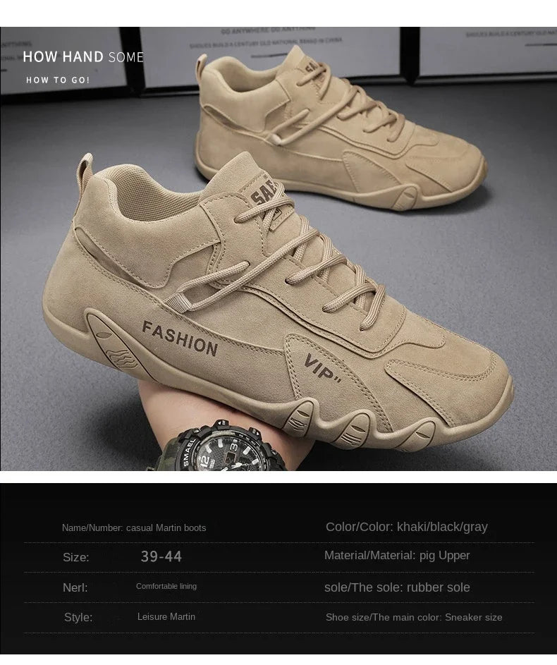 Ankle Boots For Men 2025 Spring Man Casual Sneakers Non Slip Khaki Work Mens Shoe Short Boots Loafers Lace Up Zapatillas Hombre