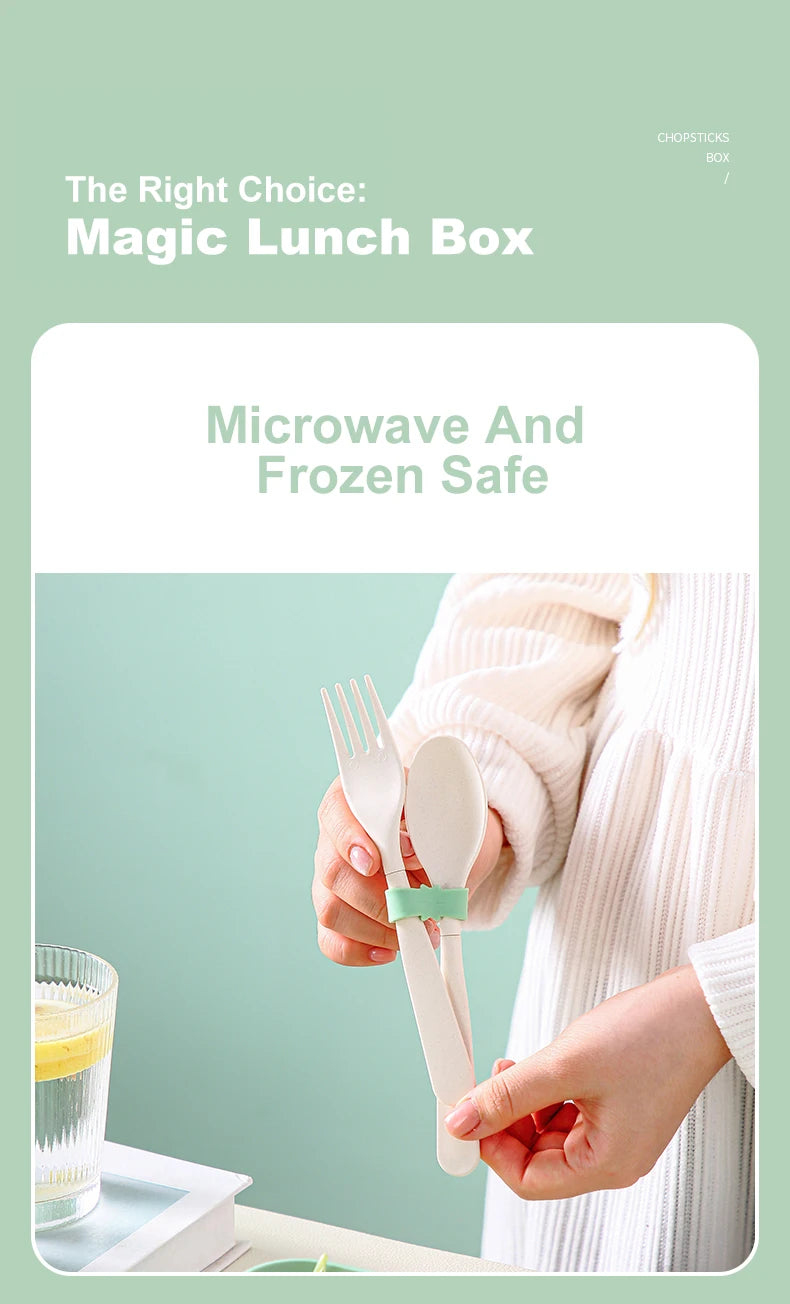 Eco-Friendly Bamboo Fiber Lunch Box Microwave Leakproof Bento Container for School/Office/Picnic Portable Food Storage Container