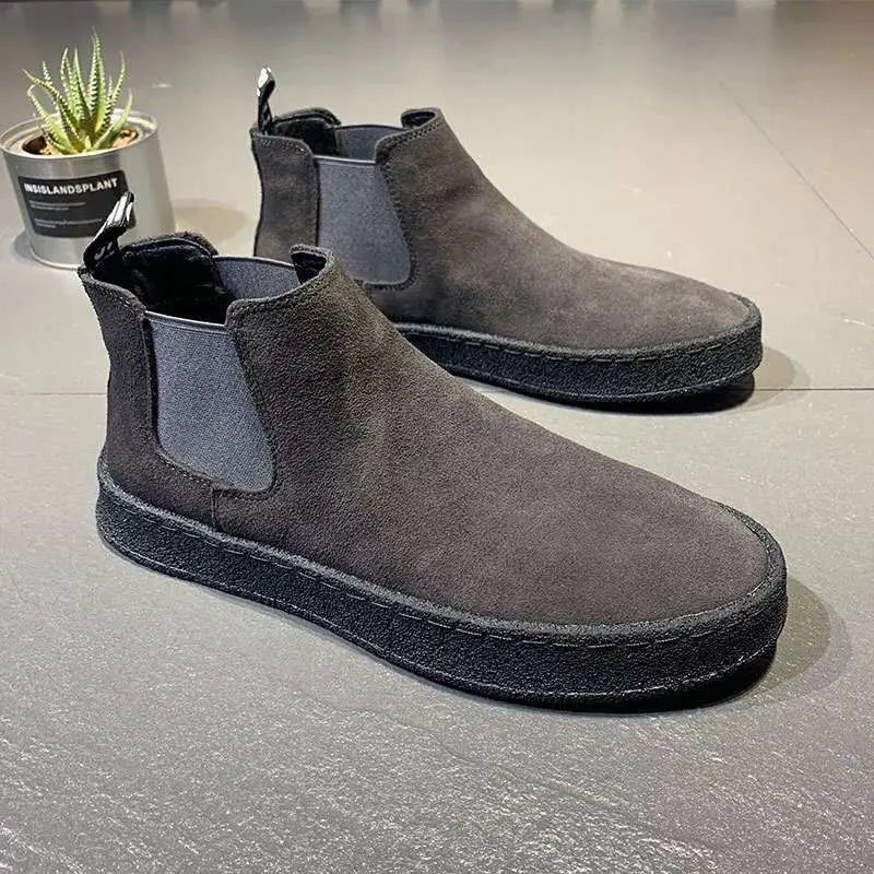 Men's Boots High Top Sneakers Designer Black Suede Short Boots Outdoor Slip on Casual Shoes Winter Platform Ankle Boots for Men