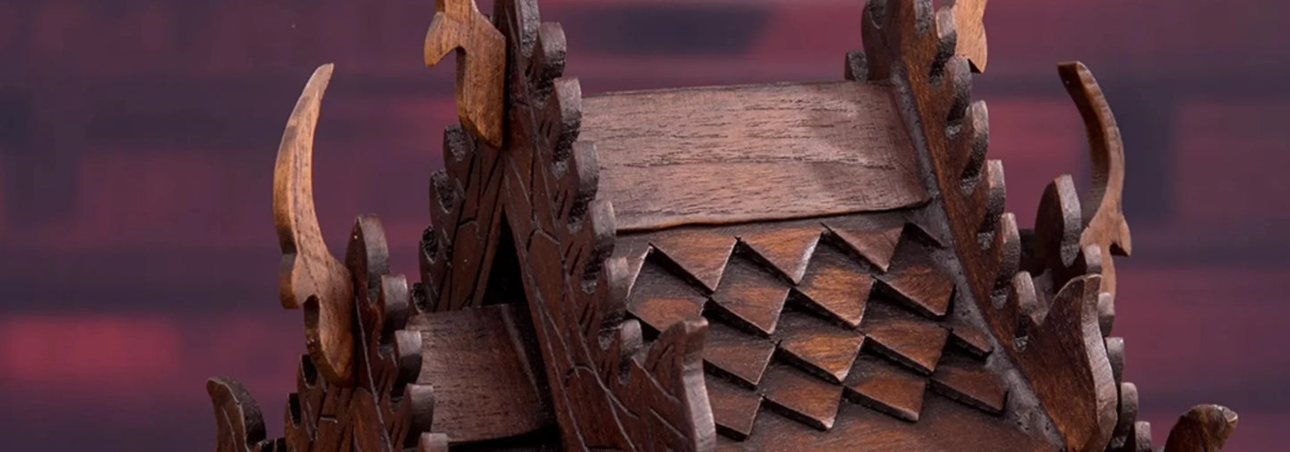 Eco-Friendly Solid Wood Carved House Ornament, Pure Handmade, Living Room, Bedroom Decor, Insect Proof Wood Wax Oil Finished