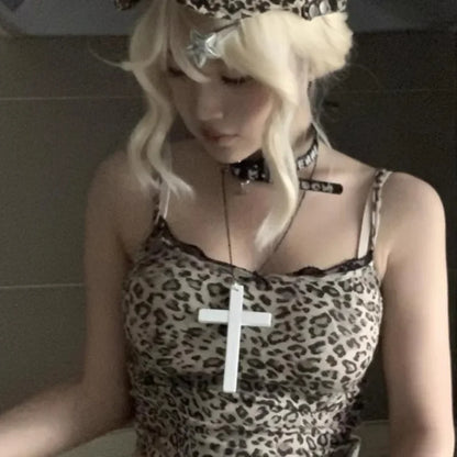 Korean Niche Design Wooden Cross Necklace Women's Long Collarbone Punk Retro Spicy Girl Y2k Neck Accessories