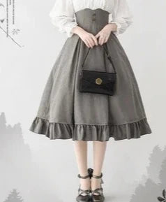 Autumn Winter Clothing Set Ladies Elegant Long Sleeve White Shirt Blouses Retro Vest with Fishbone Skirt Lolita 3 Piece Outfits