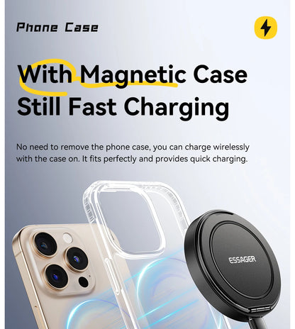 Essager Magnetic 15W Wireless Charger Fast Charging Pad Stand for iPhone 15 14  Airpods USB To Typec Phone Chargers Dock Station