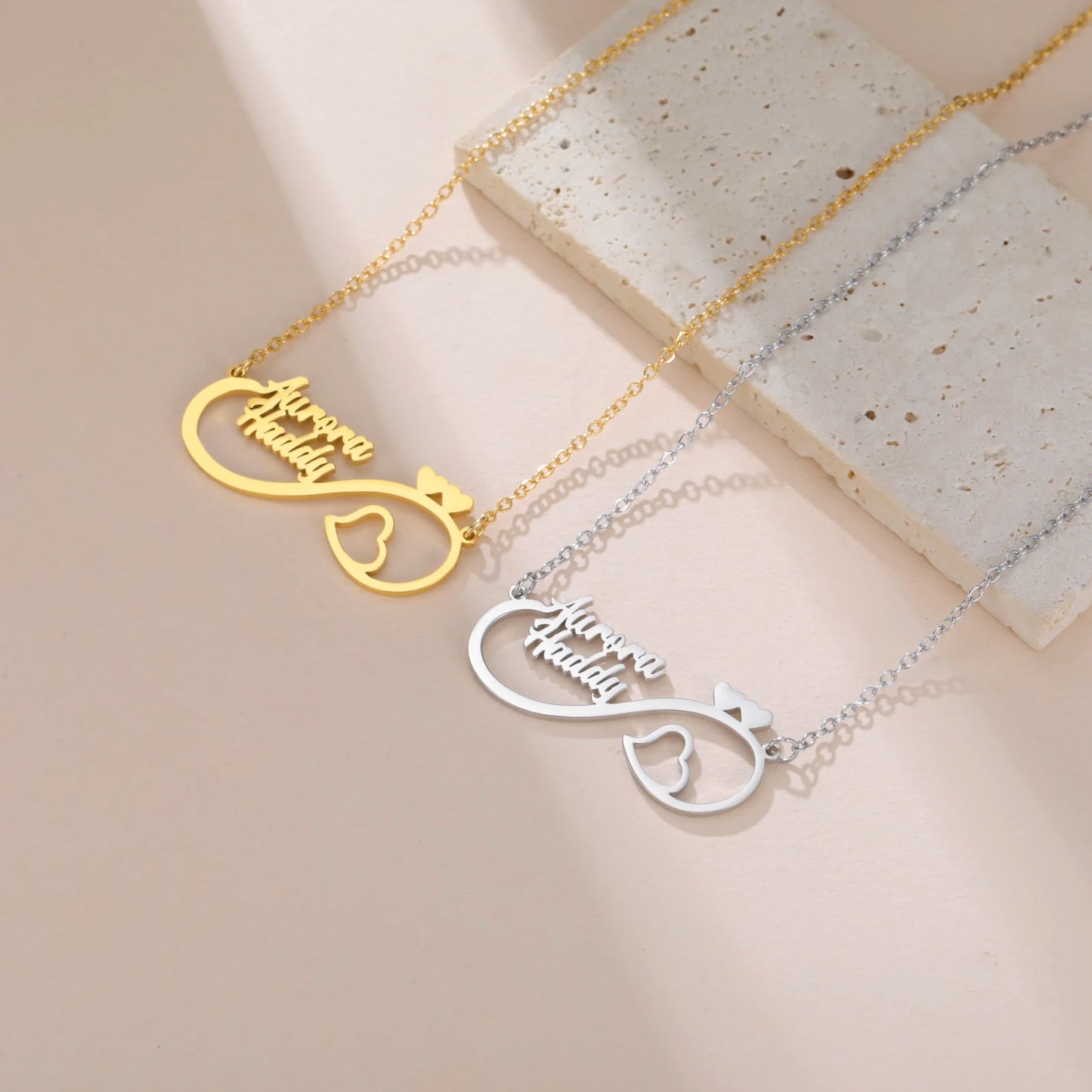 Sipuris Custom Double Name Necklace Infinite Love Heart Personalized Customization Golden Choker Stainless Steel Jewelry Gifts