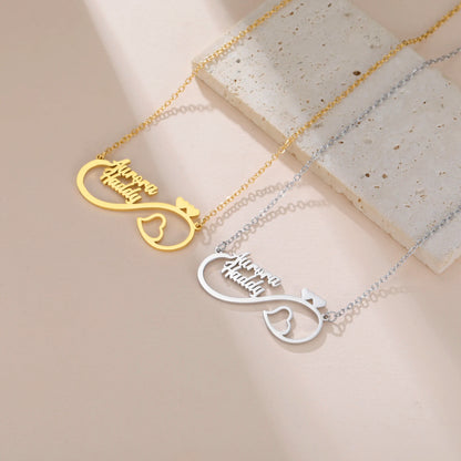 Sipuris Custom Double Name Necklace Infinite Love Heart Personalized Customization Golden Choker Stainless Steel Jewelry Gifts