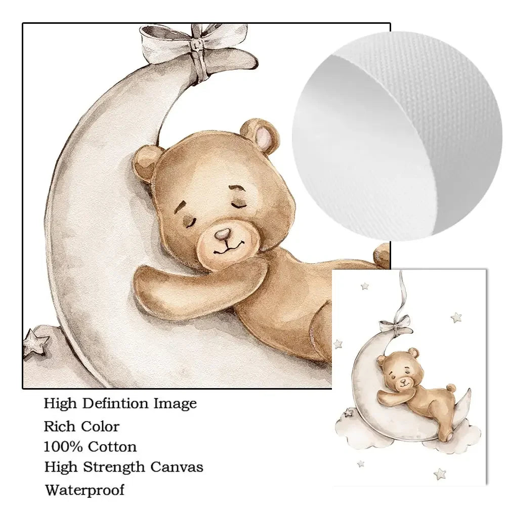 Baby Custom Name Wall Art Canvas Painting Cartoon Cute Bear Posters And Prints Nursery Nordic Wall Pictures Kids Room Decoration