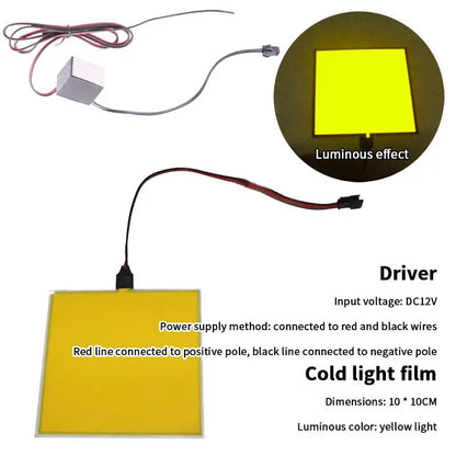 Electroluminescent Eco-friendly Light Source, 12V, Adjustable DIY Frame, Flexible 10x10cm EL Backlight.