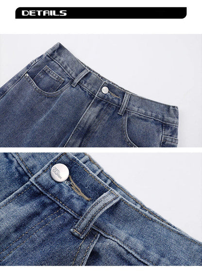 2025 New Korean Men's Casual Long Jeans Classic Man Straight Denim Wide-leg Pants Solid Color Light Blue Grey Black