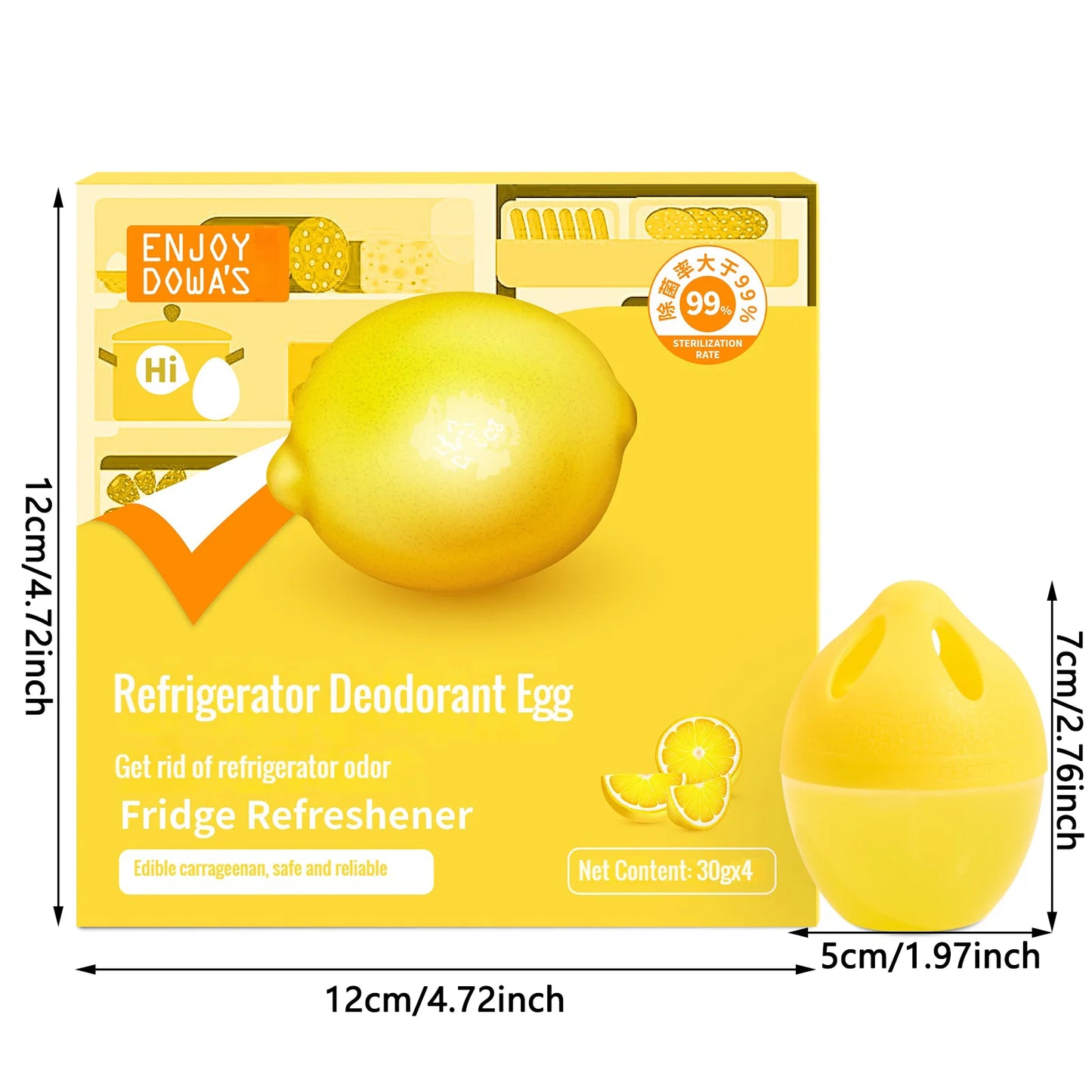 Set of 4 Eco-Friendly Fridge Refresheners - Odor Absorbing & Antibacterial, Cute Lemon Egg Shape, Safe for Food Storage