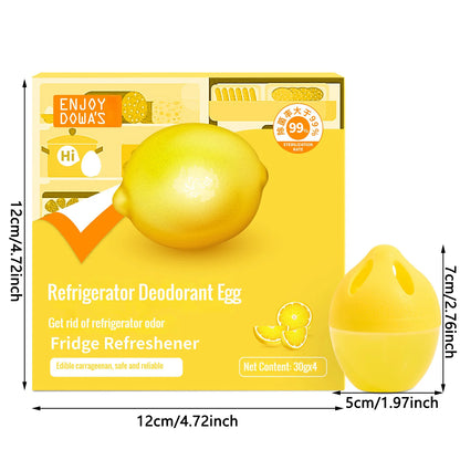 Set of 4 Eco-Friendly Fridge Refresheners - Odor Absorbing & Antibacterial, Cute Lemon Egg Shape, Safe for Food Storage